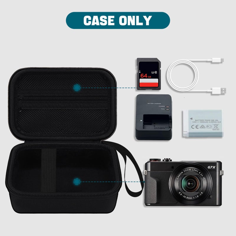 HESPLUS Camera Case for Canon PowerShot G7X Mark III/ G7 X Mark II/ SX740 hs Digital Camera, 4K Vlogging Camera Protective Cover Hard Travel Storage Bag, Mesh Pocket fits Cable, Batteries, Black - Image 2