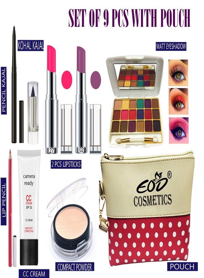 Eod Make Up Combo For Women/Ladies New Cosmetics Kit with Pouch (Set of 9 Pcs) A25 - Image 1