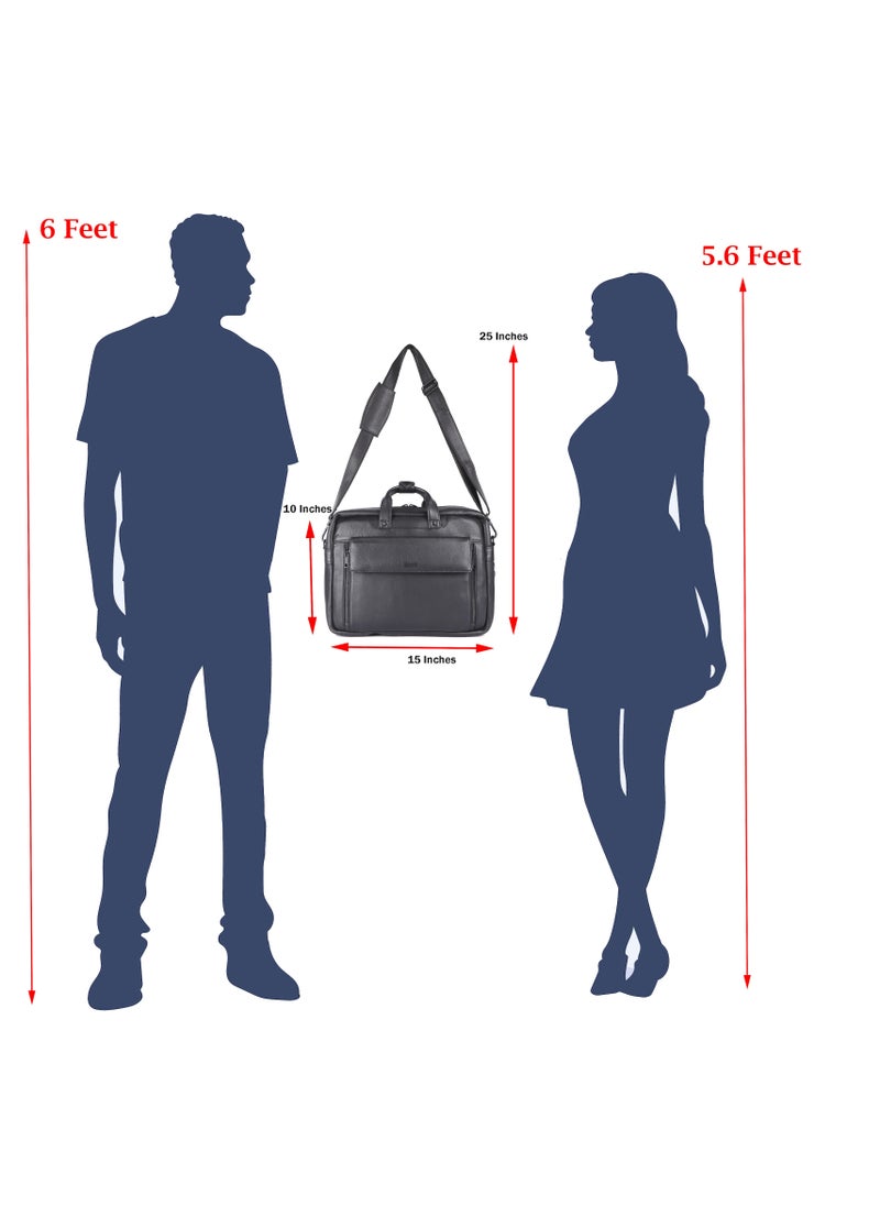 LAVERI LEATHER LAVERI Laptop Bag for Men - Leather Messenger Bag for Office - Fits up to 15 Inch Laptop - Shoulder Bag with Multiple Compartments - Executive Leather Bag for Work/Travel/Casual -2819  - Image 2