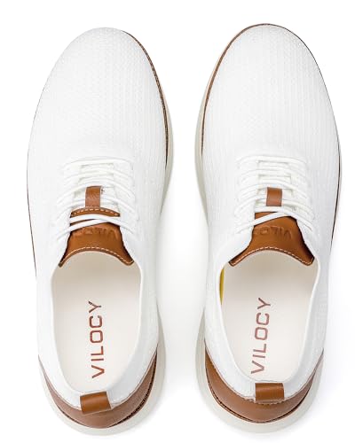 VILOCY Wide Shoes for Mens Casual Dress Sneakers Business Oxfords Mesh Breathable Walking Shoes Tennis Comfortable Wide Width White EU45.5 - Image 3
