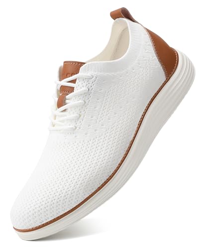 VILOCY Wide Shoes for Mens Casual Dress Sneakers Business Oxfords Mesh Breathable Walking Shoes Tennis Comfortable Wide Width White EU45.5 - Image 1