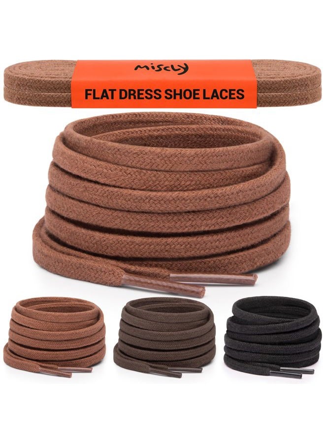 Miscly Flat Dress Shoe laces for Chukka Desert Boot, Dress Shoes and Dress Boots [1 Pair] 3/16” Thin, 100% Cotton, Brown, 27″ (69 CM) - Image 1