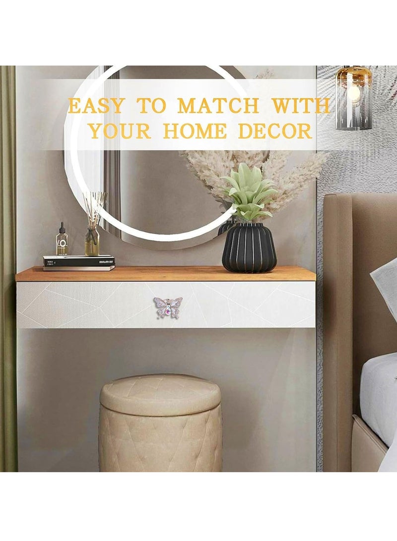 Zikra مقابض فراشة مرصعة بالأحجار الكريمة 4 قطع مقابض زخرفية للأثاث مقابض أبواب بمقبض ثقب واحد لمقابض أدراج الخزائن غرفة المعيشة غرفة النوم خزانة الملابس - Image 3