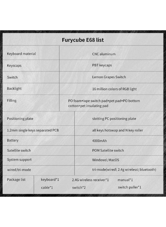 مكعب غاضب لوحة مفاتيح ميكانيكية FURYCUBE E68 بثلاثة أوضاع ووزن ثقيل من الألمنيوم - Image 4