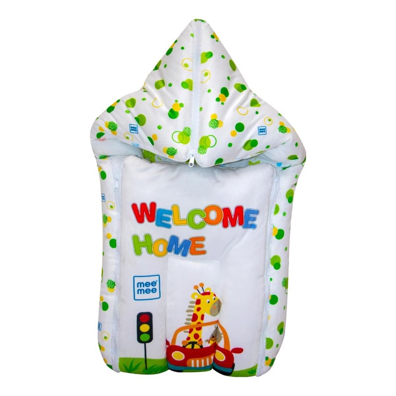 mee mee Mee Mee 3 in 1 Baby Bed, Sleeping Bag & Carry Nest, Animal Print, Shearing Finish & Cotton Soft from Inside, Machine Washable & Portable Bassinet, 0M+, Green - Image 1