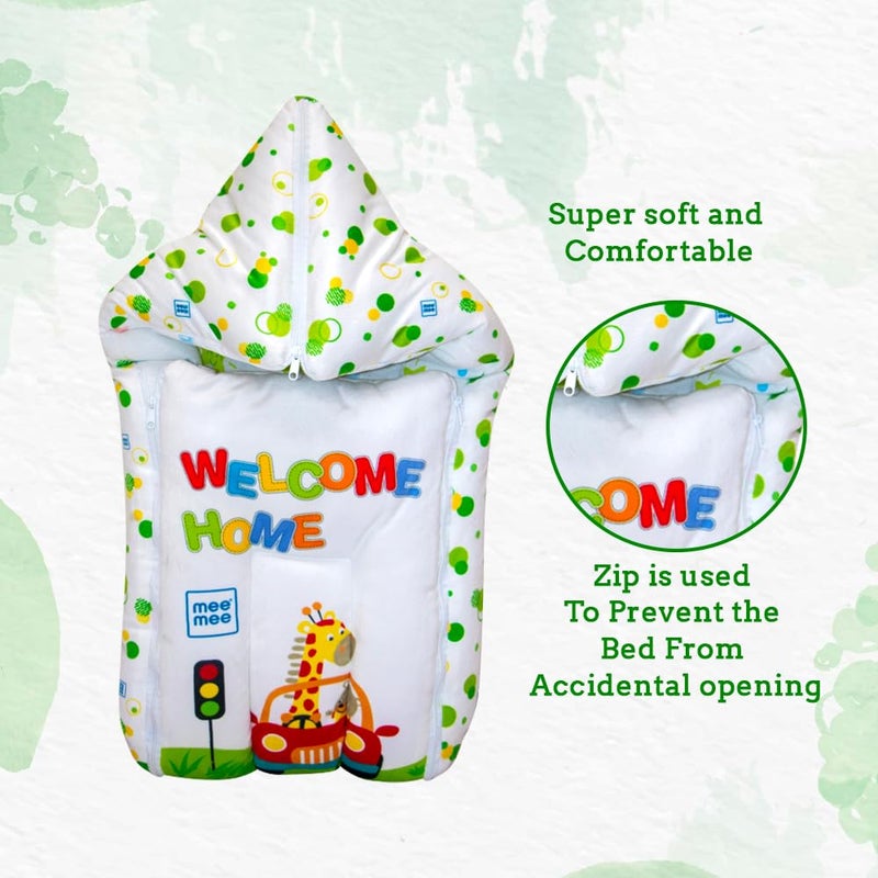 mee mee Mee Mee 3 in 1 Baby Bed, Sleeping Bag & Carry Nest, Animal Print, Shearing Finish & Cotton Soft from Inside, Machine Washable & Portable Bassinet, 0M+, Green - Image 2