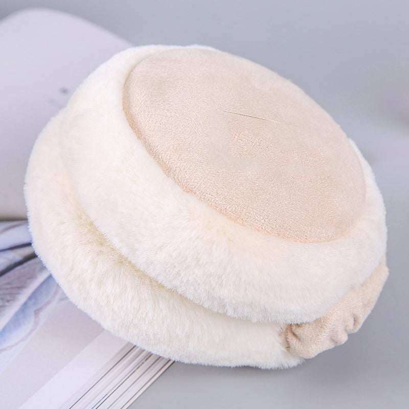 2pcs Folding Earmuffs for Men and Women Fall Winter Warm Burger Plush Earmuffs Ear Warmer Children's Ear Decor (Beige White) - Image 4
