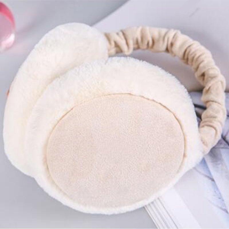 2pcs Folding Earmuffs for Men and Women Fall Winter Warm Burger Plush Earmuffs Ear Warmer Children's Ear Decor (Beige White) - Image 3