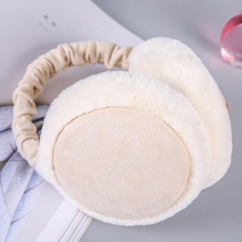 2pcs Folding Earmuffs for Men and Women Fall Winter Warm Burger Plush Earmuffs Ear Warmer Children's Ear Decor (Beige White) - Image 2