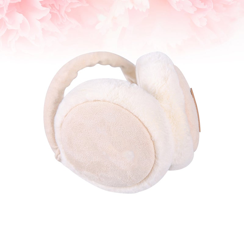 2pcs Folding Earmuffs for Men and Women Fall Winter Warm Burger Plush Earmuffs Ear Warmer Children's Ear Decor (Beige White) - Image 5