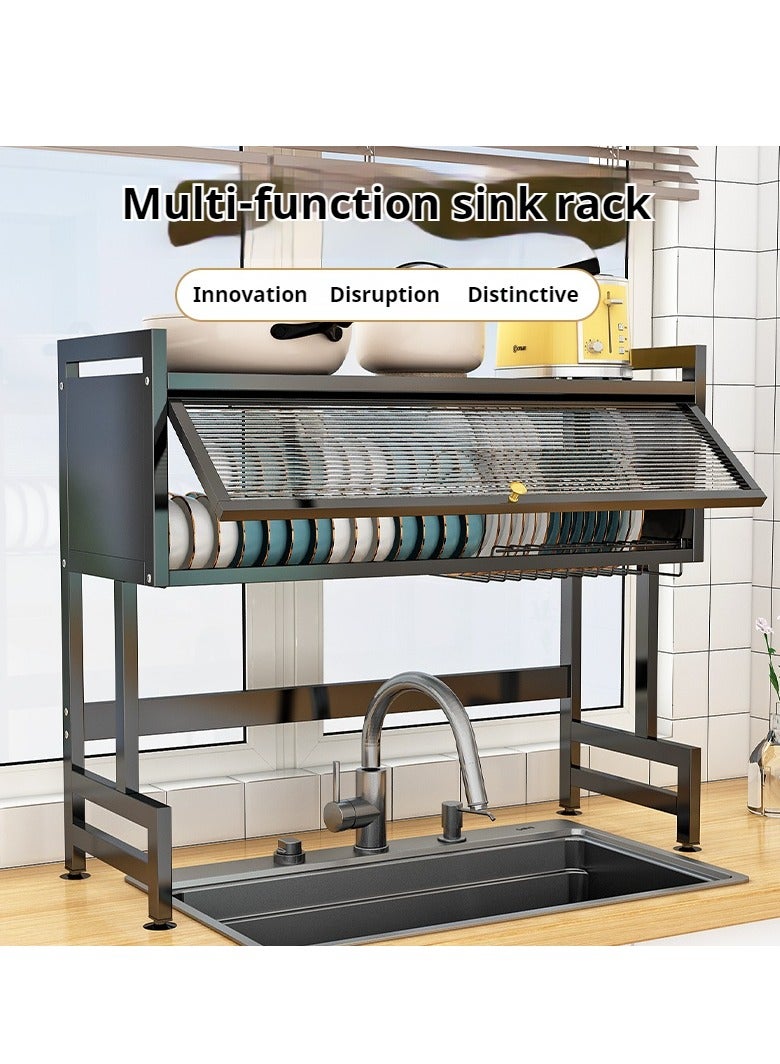 The Sink Dish Drainer Drying Rack,2 Tier Dish Drying Rack for Kitchen Counter, Large Dish Drying Rack with Flip Door, Over Sink Dish Drying Rack for Family Use,Dust-Proof,75cm - Image 3