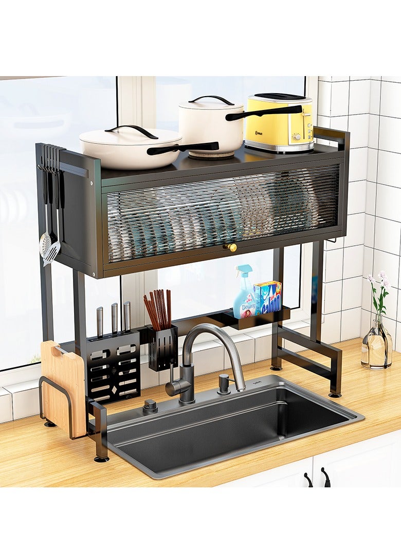 The Sink Dish Drainer Drying Rack,2 Tier Dish Drying Rack for Kitchen Counter, Large Dish Drying Rack with Flip Door, Over Sink Dish Drying Rack for Family Use,Dust-Proof,75cm - Image 1