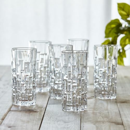 FINSTER Glass Premium Juice Water Glasses Set of 12-300ml, Transparent (Long Crystal 3D Brick Design Milkshake Glass Set Cocktail Mocktail Tumbler) - Image 4