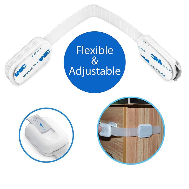 OKEFAN Child Safety Cabinet Strap Locks - OKEFAN 12 Pack Baby Proofing Adhesive Latches for Kids Drawer Cupboard Dishwasher Fridge Oven Door No Drill (White) - Image 4