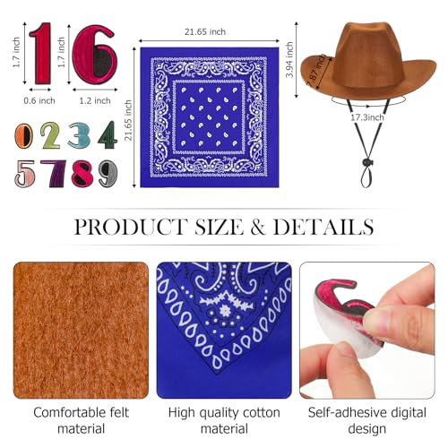 Velmitten 3 Pcs Cowboy Birthday Party Hat and Bandanas with 09 Numbers Infant Baby Hat Kid Western Costume AccessoriesBlue - Image 5