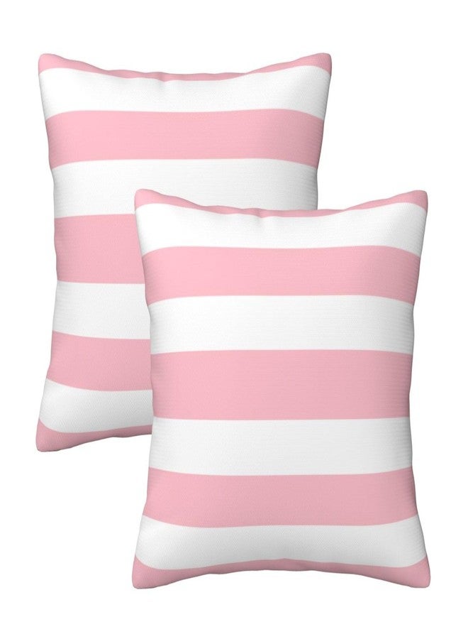 Poream Pink and White Stripes Farmhouse Throw Pillow Covers 18x18 Inch Pillow Case Soft Cushion Pillow Covers Set of 2 for Sofa Bedroom Chair Living Room Home Decorative - Image 1