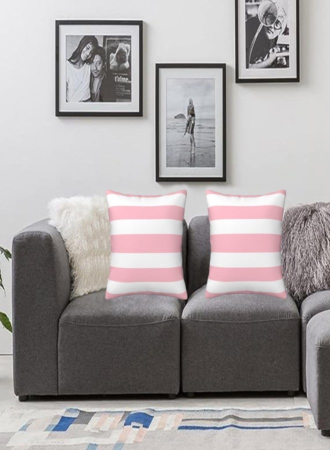 Poream Pink and White Stripes Farmhouse Throw Pillow Covers 18x18 Inch Pillow Case Soft Cushion Pillow Covers Set of 2 for Sofa Bedroom Chair Living Room Home Decorative - Image 2