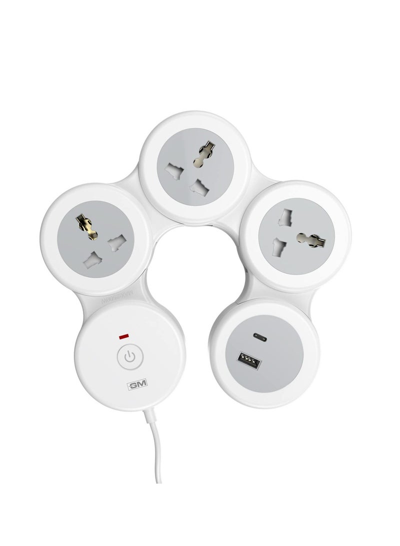 GM 4+1 G-Hoop Spike Guard with C & A Type USB-Master Switch,Indicator, Safety Shutter, 1.8 Mtr Wire with Overload Protection 3 International sockets & 2 USB Port 1 C Type 1 A Type 3.1A…  - Image 1