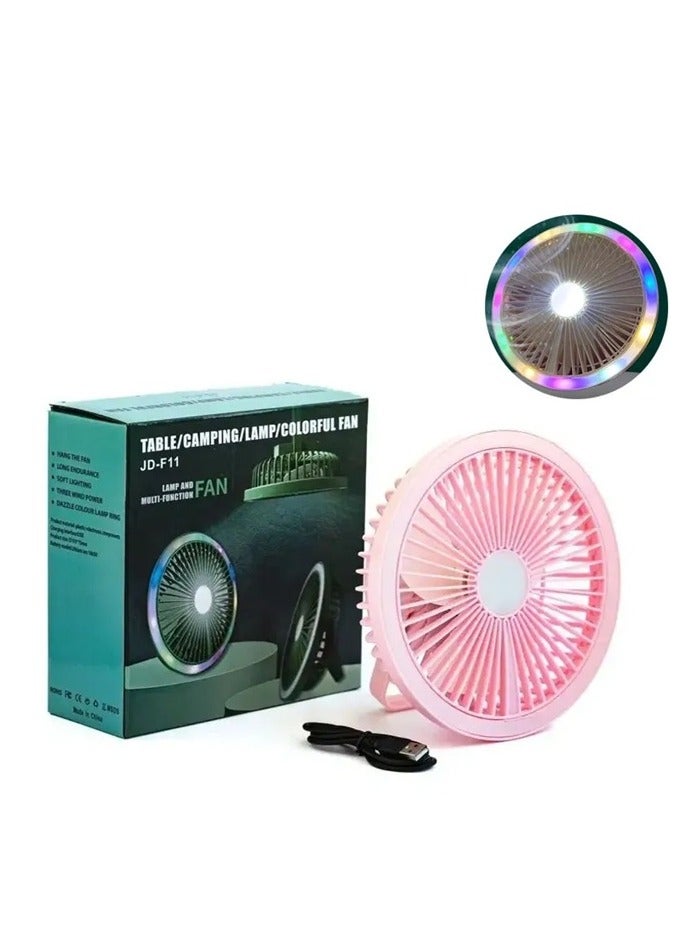 مروحة USB هادئة  مخصصة للتخييم بثلاثة أوضاع هواء مع تغيير تدريجي للإضاءة صغيرة مناسبة والمنزل والمكتب - Image 1