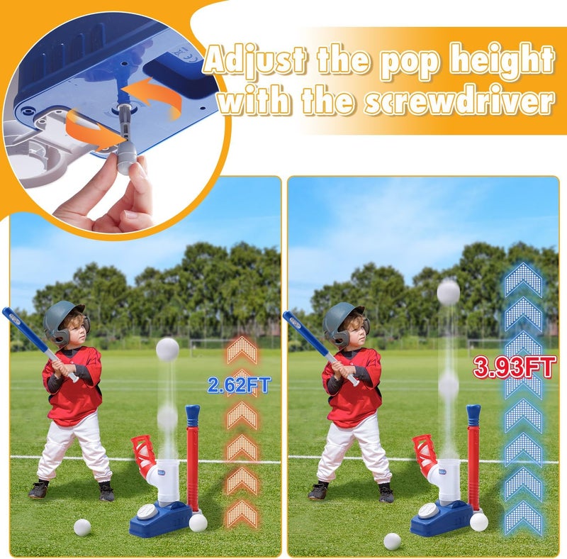 EagleStone Baseball Tee，T-Ball Set for Kids Ages 3-5, Toddler Baseball Set with Step-On Pitching Machine, Adjustable Batting Tee, Bat and 6 Balls - Perfect Outdoor Christmas Toys Gift for Boys - Image 3