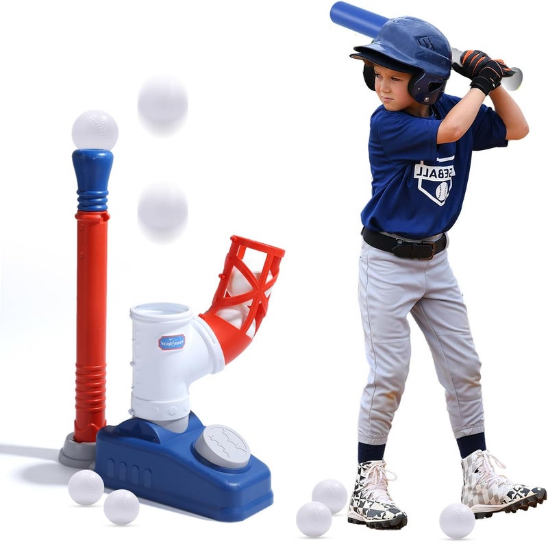 EagleStone Baseball Tee，T-Ball Set for Kids Ages 3-5, Toddler Baseball Set with Step-On Pitching Machine, Adjustable Batting Tee, Bat and 6 Balls - Perfect Outdoor Christmas Toys Gift for Boys - Image 1