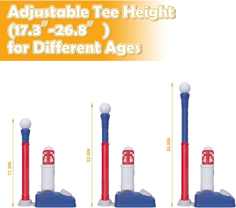 EagleStone Baseball Tee，T-Ball Set for Kids Ages 3-5, Toddler Baseball Set with Step-On Pitching Machine, Adjustable Batting Tee, Bat and 6 Balls - Perfect Outdoor Christmas Toys Gift for Boys - Image 4