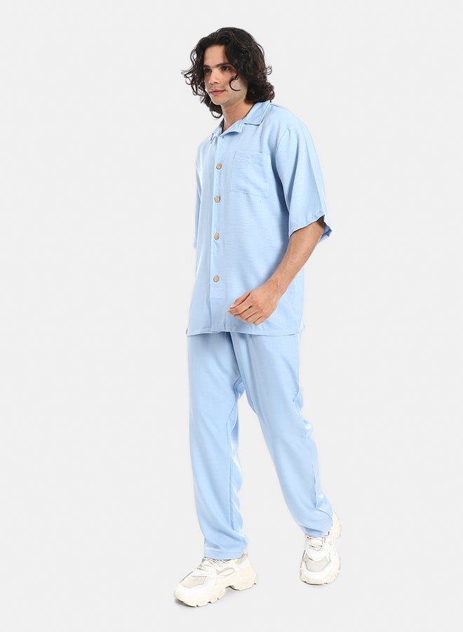 Red Circle Linen Turn Down Collar Shirt and Pants Set - Image 2