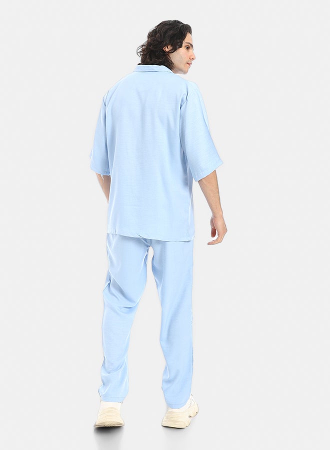 Red Circle Linen Turn Down Collar Shirt and Pants Set - Image 3