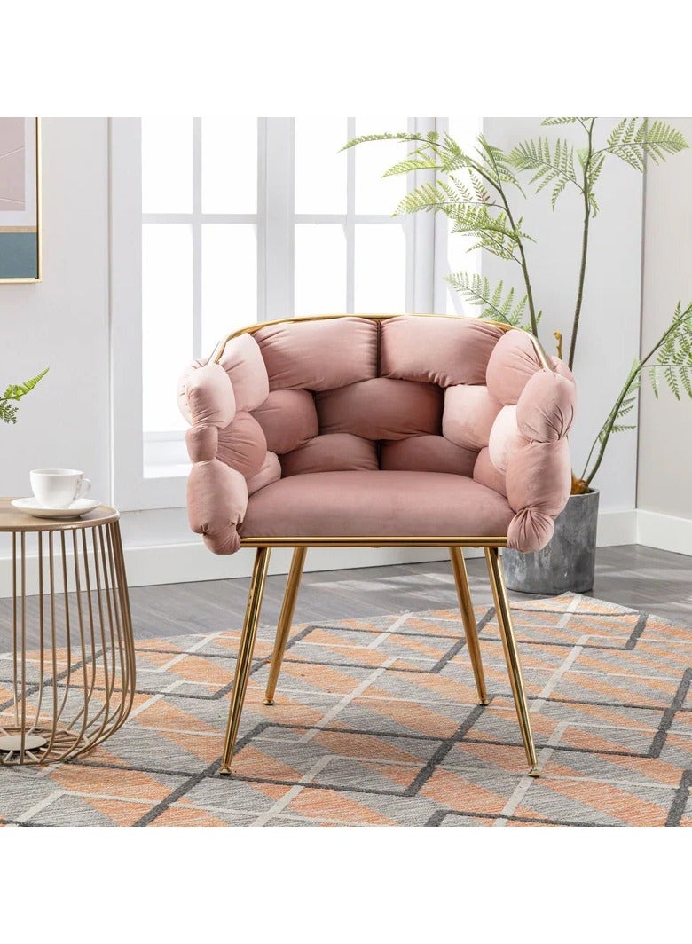 DubaiGallery Makeup Vanity Chair Modern Dining Chair Stool with Backrest Gold Metal Legs and Elegant Tufted Back  - Image 3