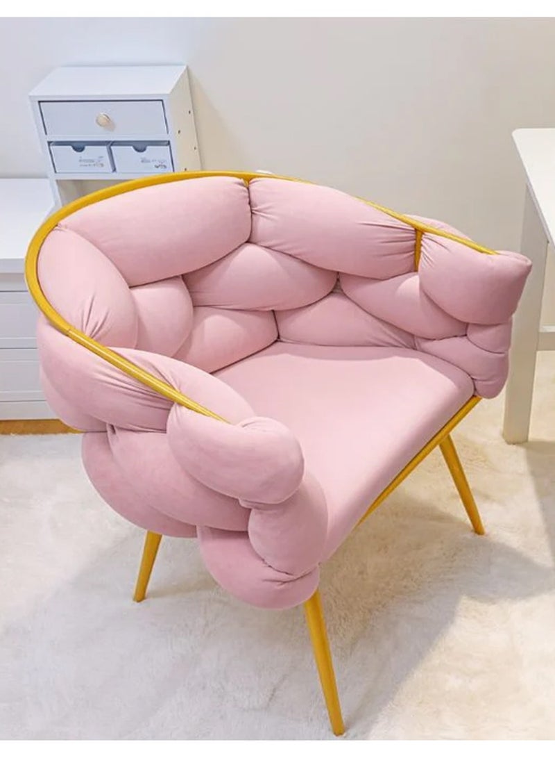 DubaiGallery Makeup Vanity Chair Modern Dining Chair Stool with Backrest Gold Metal Legs and Elegant Tufted Back  - Image 4