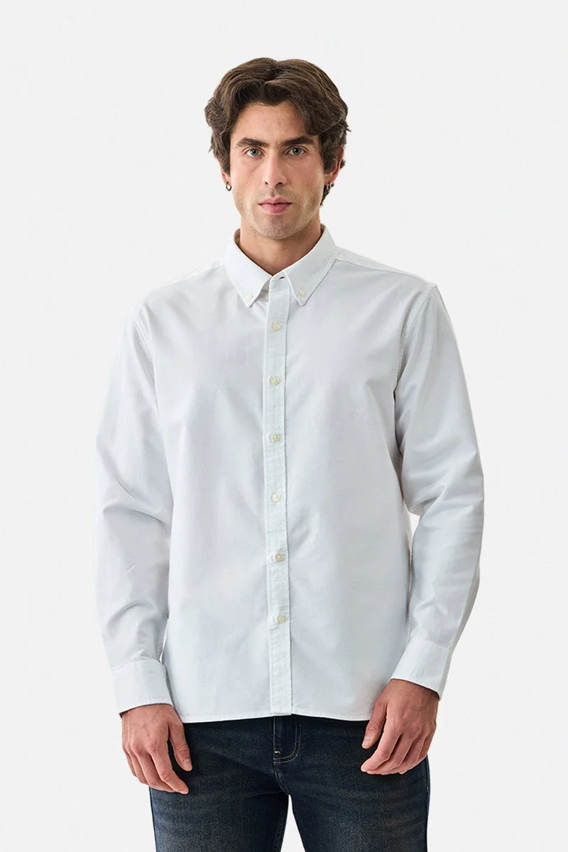SNITCH White Solid Long Sleeve Regular Fit Shirt