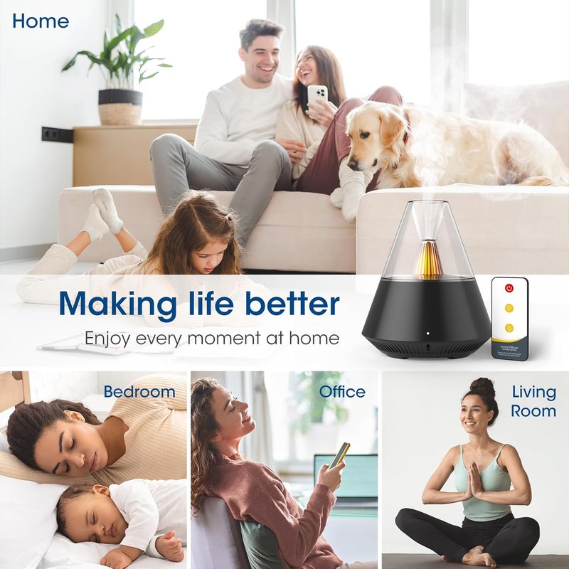 KinYiLO Ultrasonic Essential Oil Diffuser, 150ML Modern Aromatherapy Diffuser with Candle Light, 2 Mist Mode, Remote Control, Auto-Off, Small Cool Mist Humidifier for Home Bedroom Office Yoga, Black - Image 4