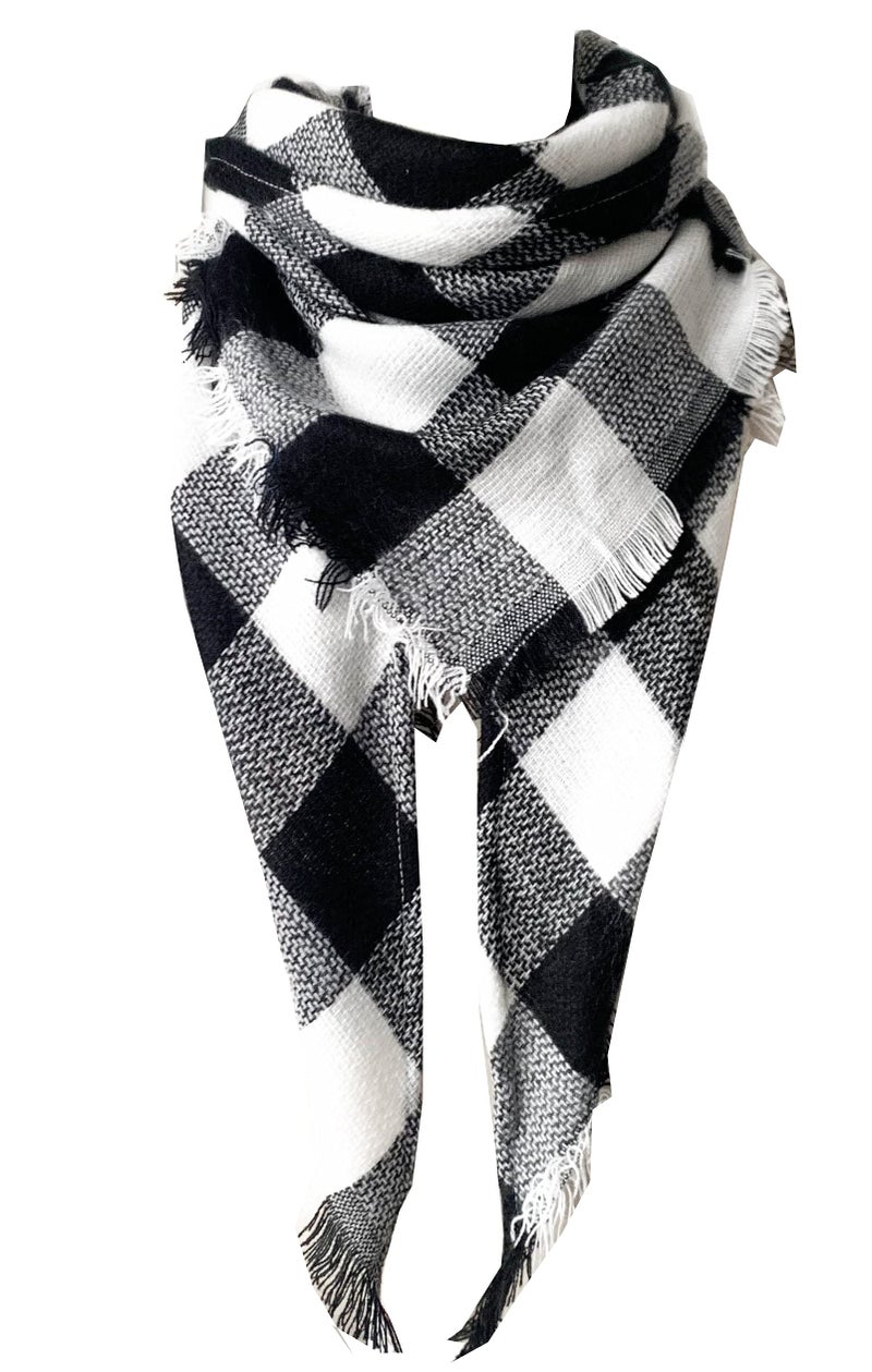 Wander Agio Womens Warm Scarf Triangle Shawls Large Scarves Stripe Small Plaid Fichu Black White 35 - Image 1
