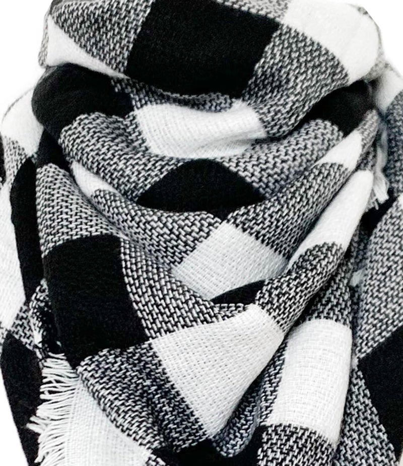 Wander Agio Womens Warm Scarf Triangle Shawls Large Scarves Stripe Small Plaid Fichu Black White 35 - Image 4