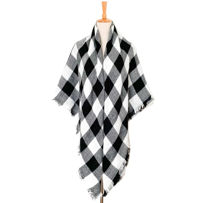 Wander Agio Womens Warm Scarf Triangle Shawls Large Scarves Stripe Small Plaid Fichu Black White 35 - Image 2