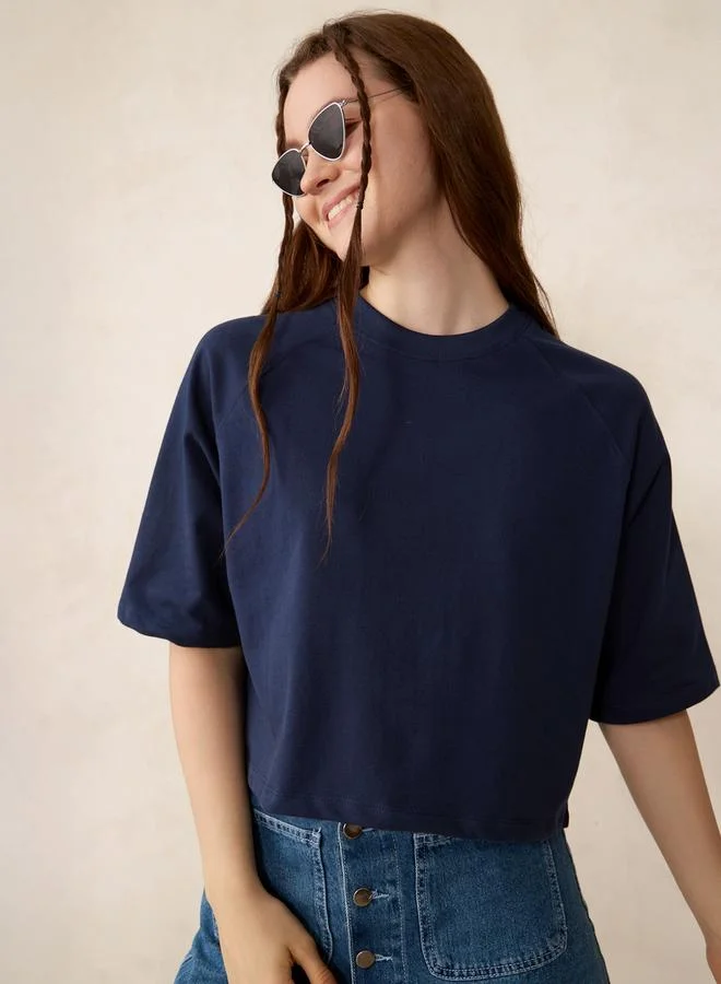 أوجيدر تيشيرت قصير أزرق سادة