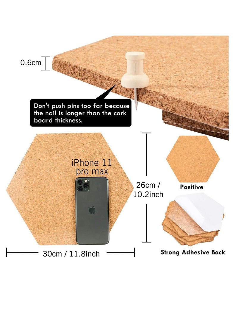 Hexagon Cork Board Set for DIY Home Office Decor 8 Pcs with 20 Push Pins Stylish Bulletin Board Display - Image 5