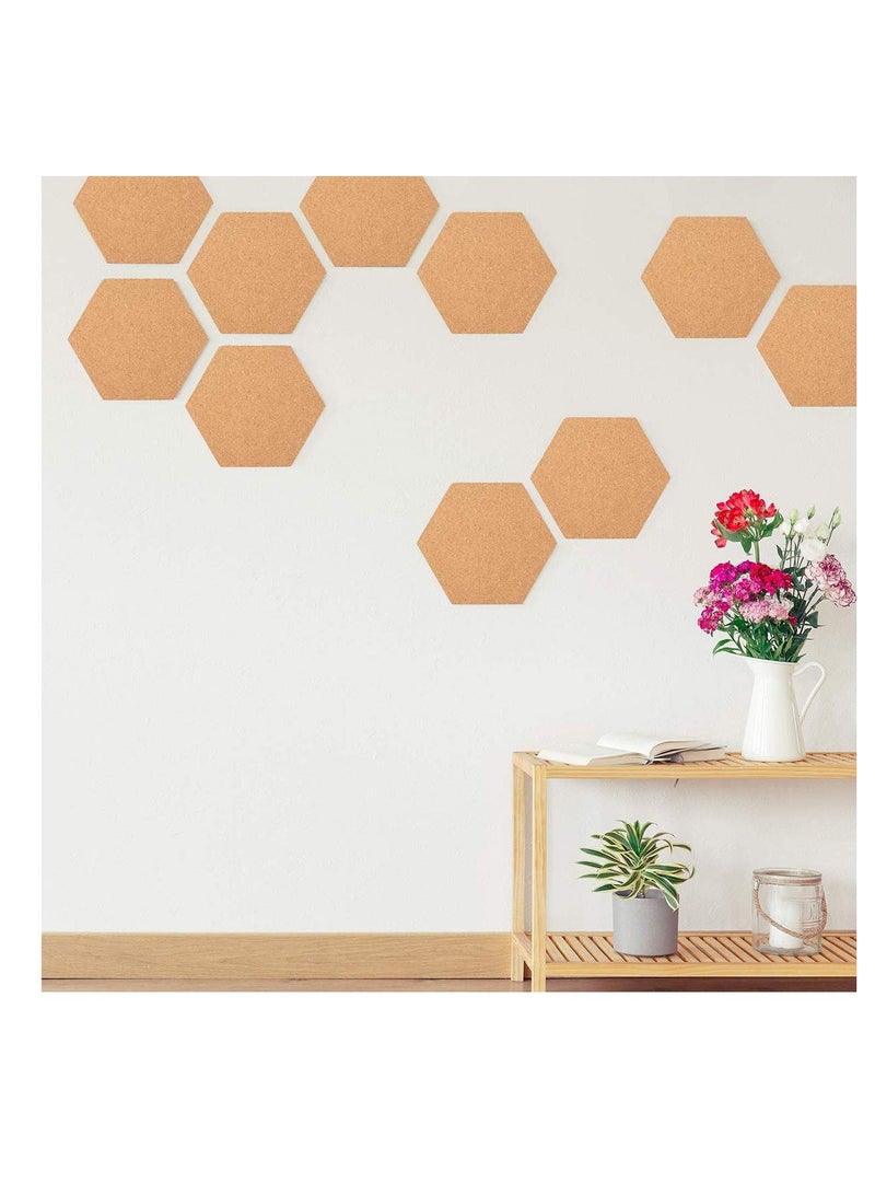Hexagon Cork Board Set for DIY Home Office Decor 8 Pcs with 20 Push Pins Stylish Bulletin Board Display - Image 1