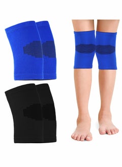 Kids Knee Compression Sleeves & Braces - 2 Pairs for Basketball & Sports - Blue & Black - Small Size Knee Support for Children