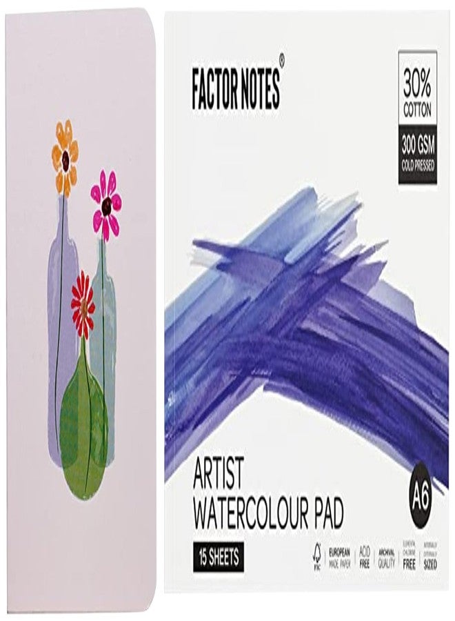 Factor Notes Sketchbook: A6 Pocket Sized, 120 GSM (New Day) & Factor Notes Artist Watercolour Pad: 30% Cotton, 300 GSM, Cold Pressed, Acid-Free Tearable Paper (A6) - Image 1