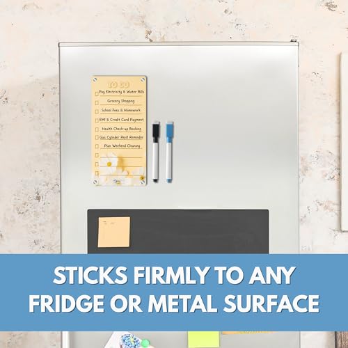 AVATAAR STUDIO Magnetic Acrylic Board for Fridge – 22x11 cm, 3mm Thick, Reusable Dry Erase Board with 2 Non-Toxic Pens – Grocery List, Planner, Kitchen Organizer (Yellow Daisy “to DO”) - Image 3