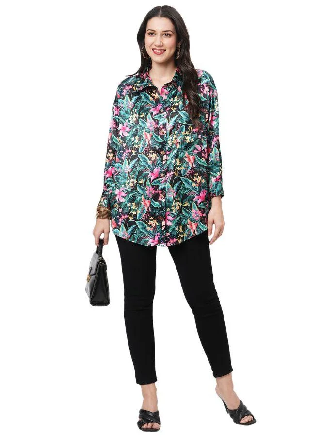 #Be Tropical print Satin Shirt