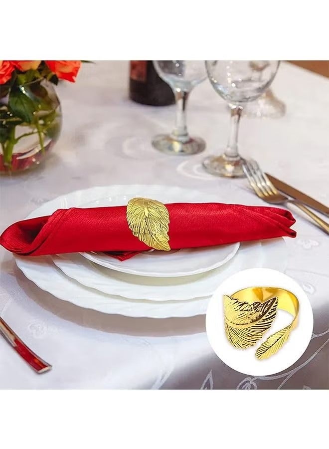 6 Pcs 3D Leaf Shape Carve Vintage Napkin Rings, Metal Colorproof Electroplating Gold Paper Towel Ring Holder,(Golden)  - Image 5