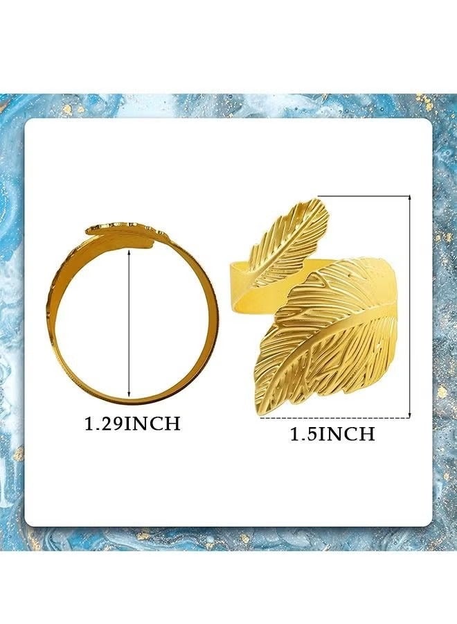 6 Pcs 3D Leaf Shape Carve Vintage Napkin Rings, Metal Colorproof Electroplating Gold Paper Towel Ring Holder,(Golden)  - Image 2