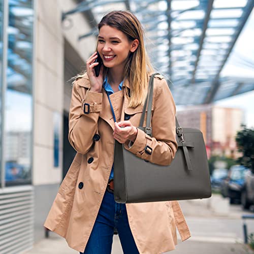 Keyli Laptop Bag for Women Large Tote Bag Waterproof Leather Work Laptop Briefcase with Built-in USB Charging Port Computer Shoulder Bags Fits 15.6 Inch, Business Handbag Purse 4pcs Set Gray - Image 2