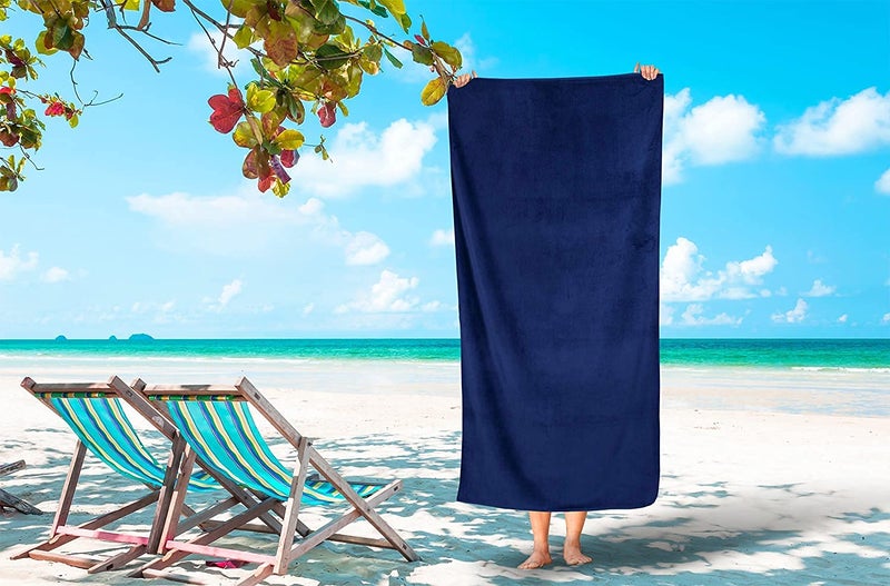 TIQH 600 GSM 100 Zero Twist Cotton Highly Absorbent and Quick Dry Extra Large Soft Beach Towel 36x72 Inches Navy - Image 1