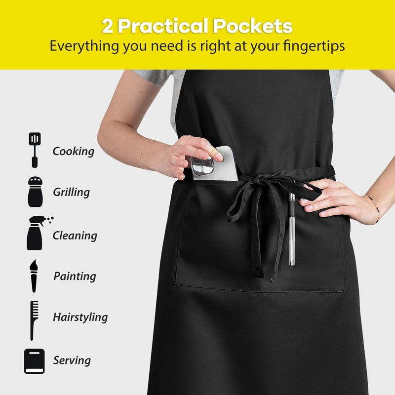 ROTANET Extra Large Adjustable Bib Apron with Pockets - Black, 2 Pack - Image 4