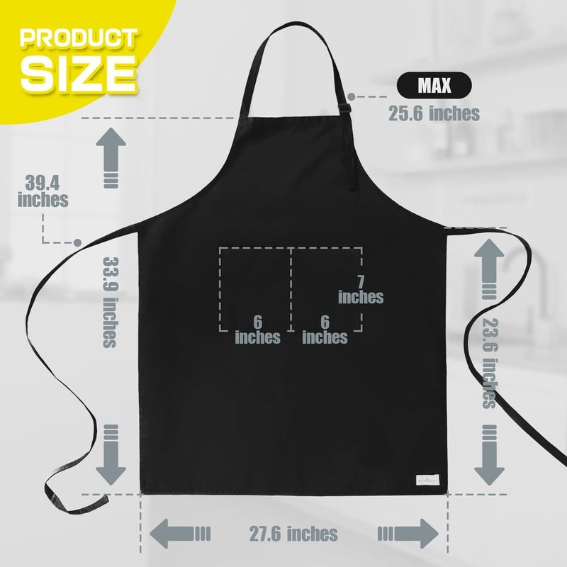ROTANET Extra Large Adjustable Bib Apron with Pockets - Black, 2 Pack - Image 2