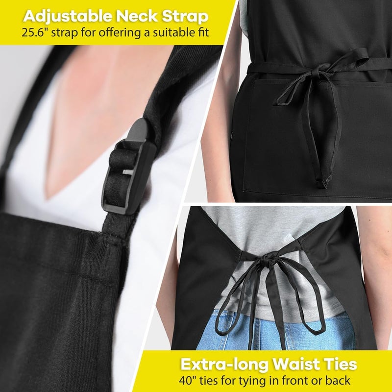 ROTANET Extra Large Adjustable Bib Apron with Pockets - Black, 2 Pack - Image 5