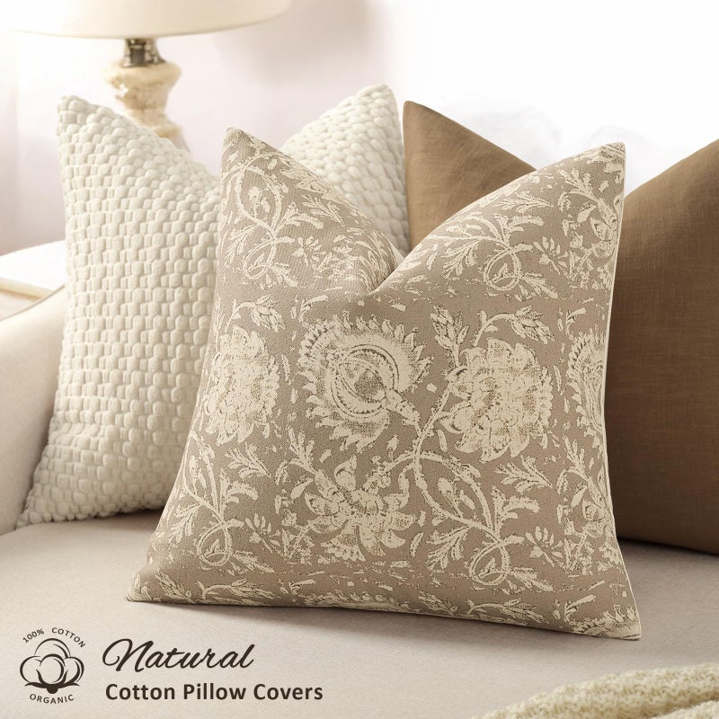 DKwizme Vintage Floral Print Throw Pillow Covers 20x20 Set of 2 Neutral Modern Farmhouse Pillowcases Accent Decorative Cushion Covers Boho Home Decor for Couch Sofa Chair Bed Living Room, Latte - Image 2